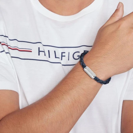 Pulsera Tommy Hilfiger Hombre Piel Trenzada Azul y Acero Inoxidable 2790480