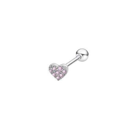 Pendiente Individual Corazón Plata y Circonitas Rosa LP3367-9/2