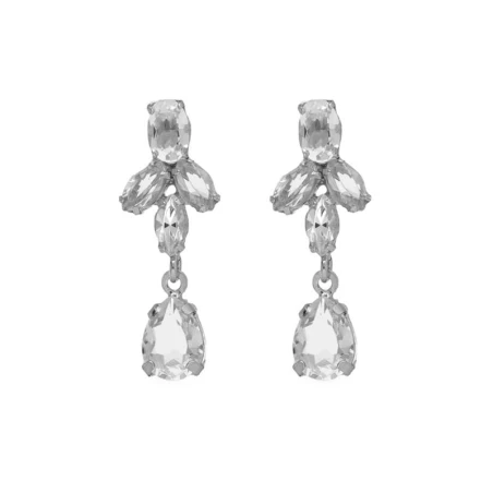 Pendientes Victoria Cruz Mujer Plata Baño Rodio y Cristales Ovalados y Lágrima A4519-07HT