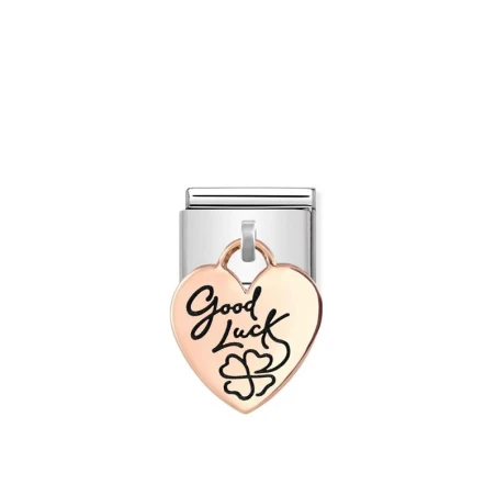 Composable Classic CHARMS PLACA GRABADOS (IC) en acero y plata 9 kt Corazon Good Luck