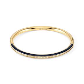 Pulsera DRUSILLA en acero, circonitas y esmalte ac. Oro Amarillo  (RIGIDA PEQUENA) Azul
