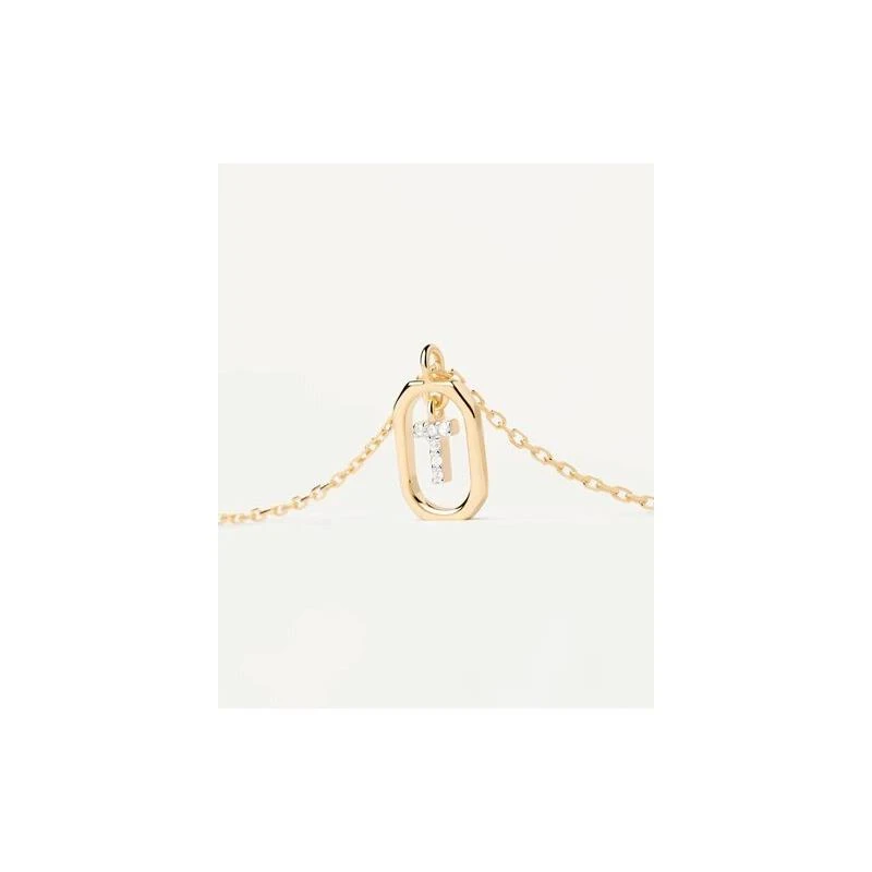 Gargantilla PdPaola Letters Plata Baño Oro  y Circonitas Letra T CO01-531-U