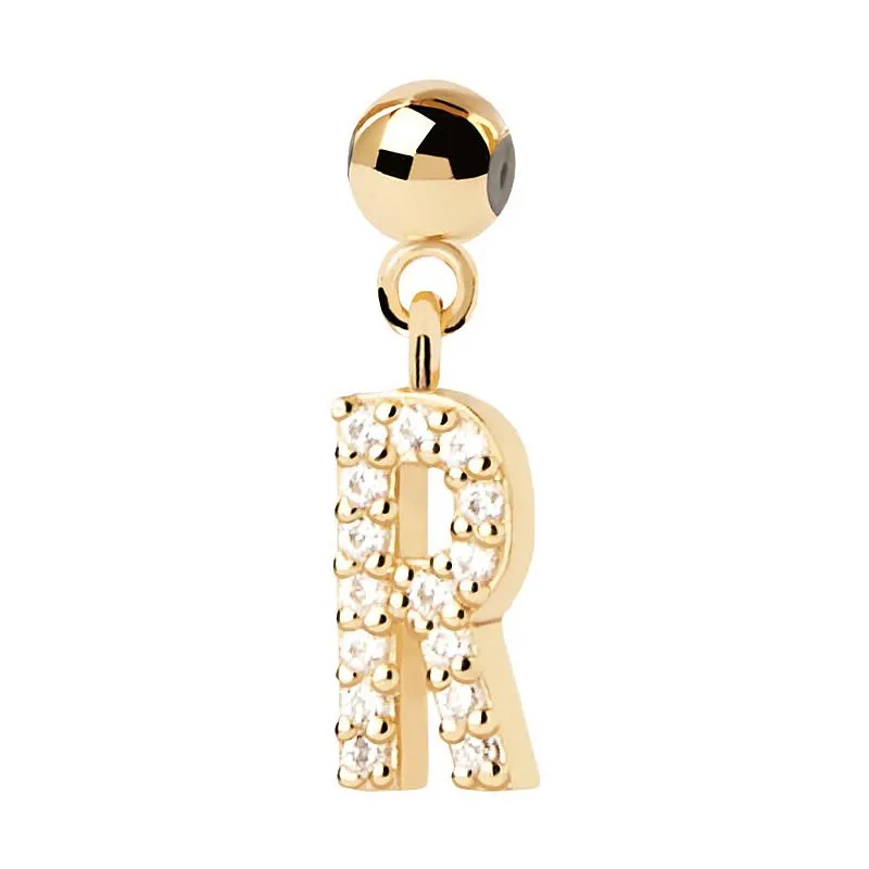 Charm Colgante PdPaola Letra R Plata Baño Oro y Circonitas Blancas CH01 ...