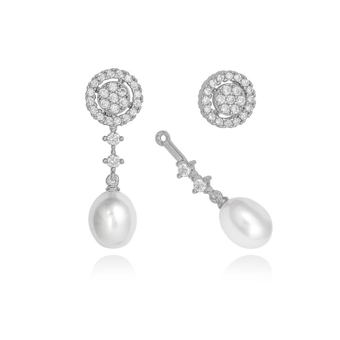 Pendientes Marina García Novia Plata Baño Rodio, Circonitas Blancas y Perla 9357PB