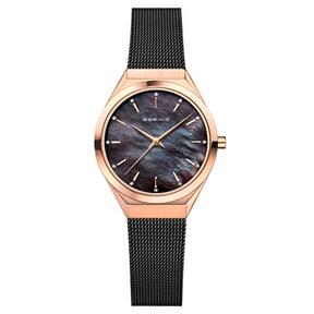 Reloj Bering UltraSlim Mujer Negro y Oro Rosa Pulido Analógico 18729-166