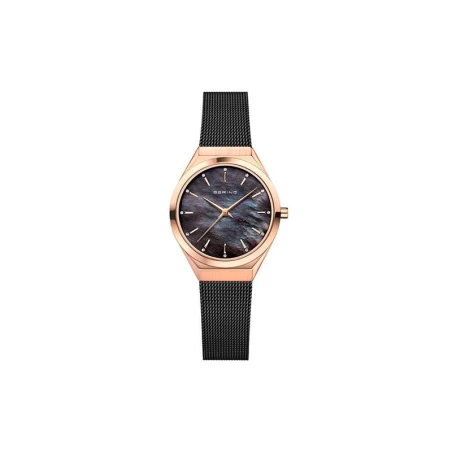 Reloj Bering UltraSlim Mujer Negro y Oro Rosa Pulido Analógico 18729-166
