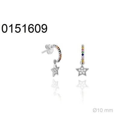 Pendientes Plata Aro Circonitas multicolor y Estrella Circonitas Blancas 151609