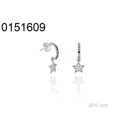 Pendientes Plata Aro Circonitas multicolor y Estrella Circonitas Blancas 151609