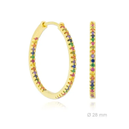 Pendientes Aro 28 mm Plata Baño Oro y Circonitas Multicolor 152202