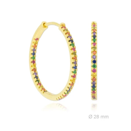 Pendientes Aro 28 mm Plata Baño Oro y Circonitas Multicolor 152202
