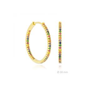 Pendientes Aro 28 mm Plata Baño Oro y Circonitas Multicolor 152202 2