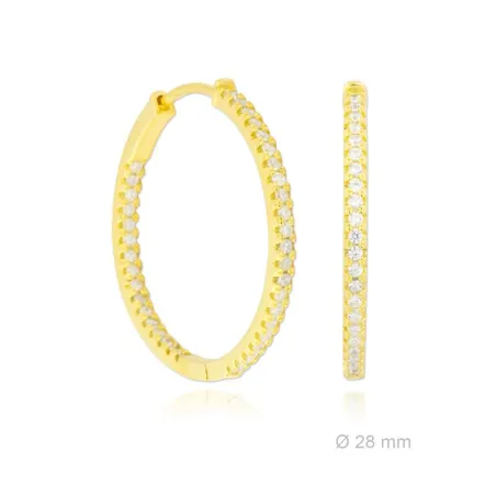 Pendientes Aro 28 mm Plata Baño Oro y Circonitas Blancas 152196