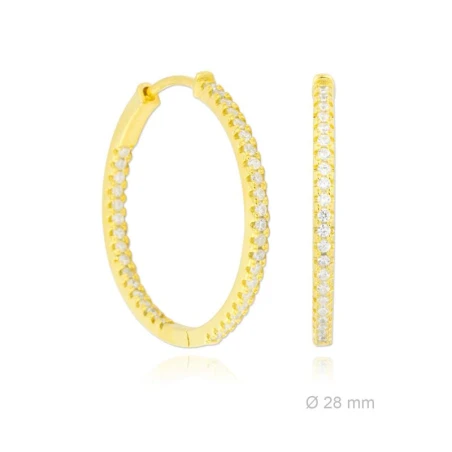 Pendientes Aro 28 mm Plata Baño Oro y Circonitas Blancas 152196