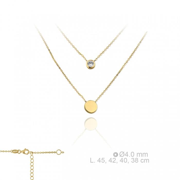 Gargantilla Doble Plata Baño Oro Chapa Circular y Circonita chatón 174568