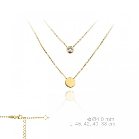 Gargantilla Doble Plata Baño Oro Chapa Circular y Circonita chatón 174568
