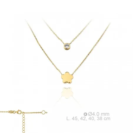 Gargantilla Doble Plata Baño Oro Flor y Circonita chatón 174570