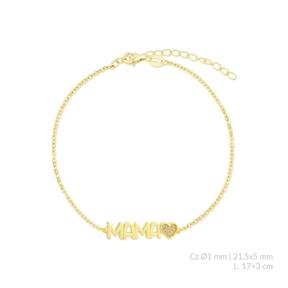 Pulsera Mujer Plata Baño Oro Mamá y Corazón Circonitas 115791