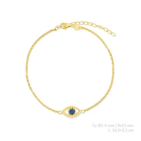 Pulsera Plata Baño Oro Ojo Turco y Circonita Azul 115807