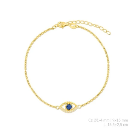 Pulsera Plata Baño Oro Ojo Turco y Circonita Azul 115807