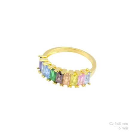 Anillo Plata Baño Oro y Circonitas Multicolor Baguette 124025