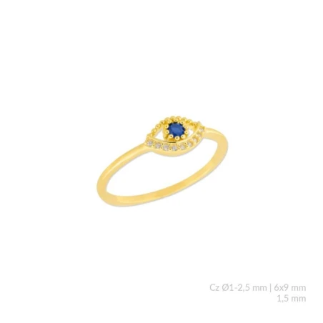 Anillo Plata Baño Oro Ojo Turco Circonita Azul 124047