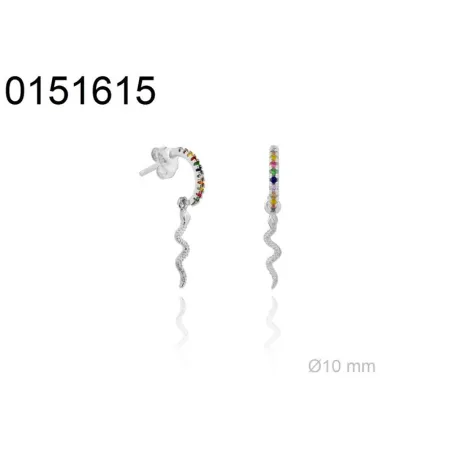 Pendientes Plata Aro Circonitas multicolor y Serpiente Circonitas Blancas 151615