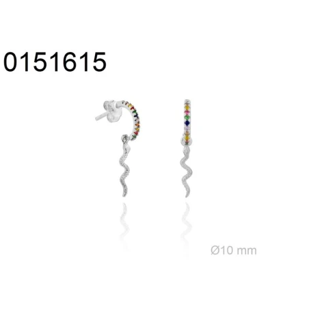 Pendientes Plata Aro Circonitas multicolor y Serpiente Circonitas Blancas 151615