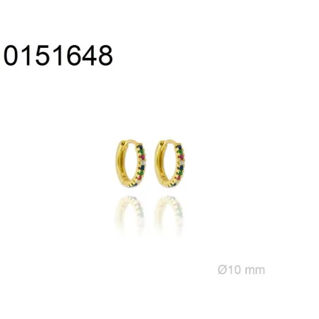 Pendientes Aro 10 mm Plata Baño Oro y Circonitas Multicolor 151648