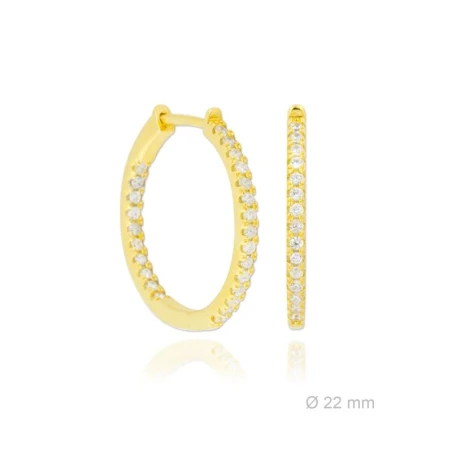 Pendientes Aro 22 mm Plata Baño Oro y Circonitas Blancas 152198