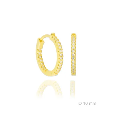 Pendientes Aro 16 mm Plata Baño Oro y Circonitas Blancas 152200