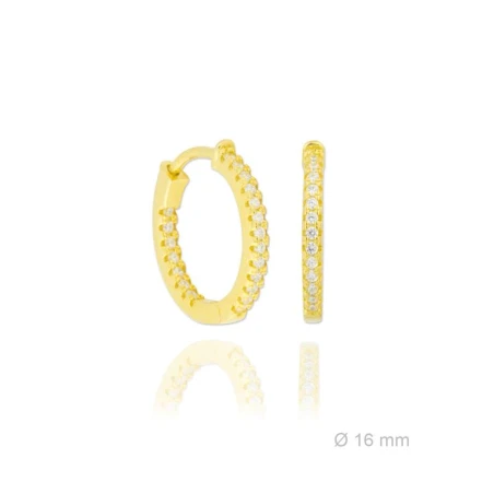 Pendientes Aro 16 mm Plata Baño Oro y Circonitas Blancas 152200