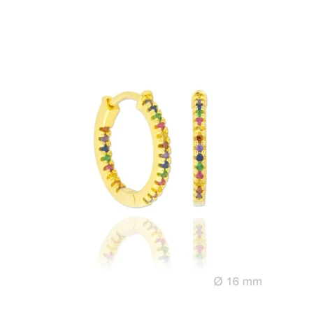 Pendientes Aro 16 mm Plata Baño Oro y Circonitas Multicolor 152206