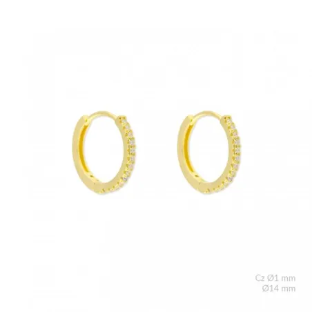 Pendientes Aro Plata Baño Oro 14mm y Circonitas Blancas 152922