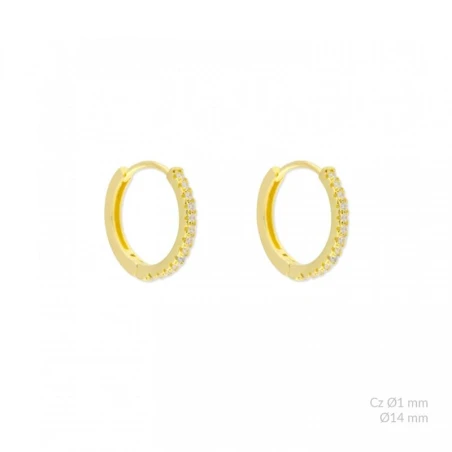 Pendientes Aro Plata Baño Oro 14mm y Circonitas Blancas 152922