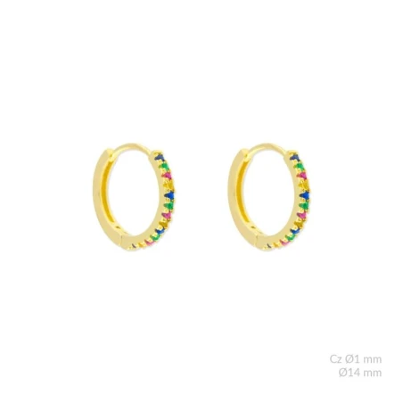 Pendientes Aro Plata Baño Oro 14mm y Circonitas Multicolor 152926