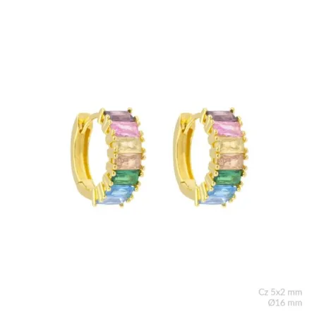 Pendientes Aro Plata Baño Oro 16mm y Circonitas Baguette Multicolor 152958