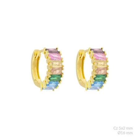 Pendientes Aro Plata Baño Oro 16mm y Circonitas Baguette Multicolor 152958