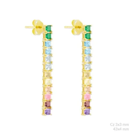 Pendientes Plata Baño Oro Hilera Colgante Circonitas Multicolor 152960