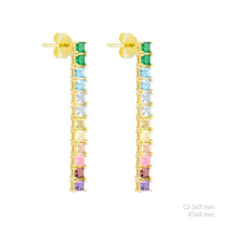 Pendientes Plata Baño Oro Hilera Colgante Circonitas Multicolor 152960