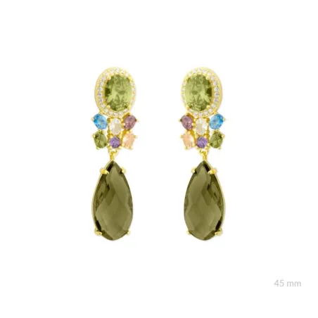 Pendientes Plata Baño Oro Lágrima Piedras Multicolor 153021