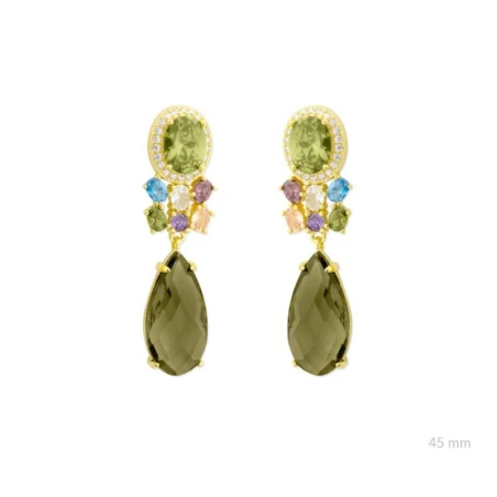 Pendientes Plata Baño Oro Lágrima Piedras Multicolor 153021