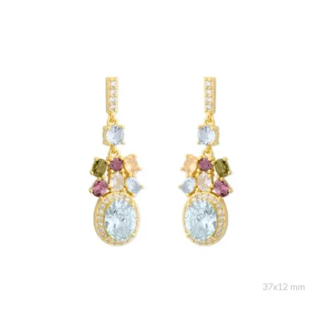 Pendientes Colgantes Plata Baño Oro y Piedras Multicolor 153023