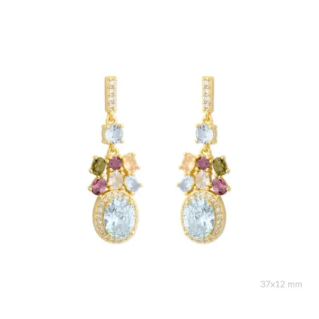 Pendientes Colgantes Plata Baño Oro y Piedras Multicolor 153023