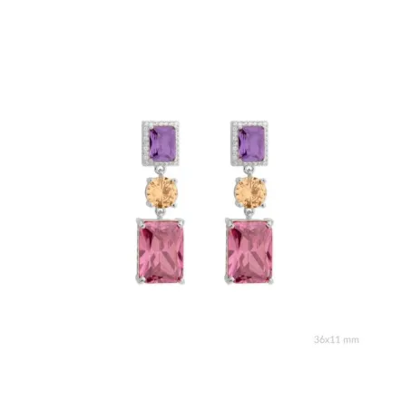 Pendientes Colgantes Plata y Piedras Rectangulares Multicolor 153029