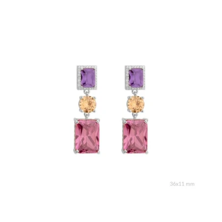 Pendientes Colgantes Plata y Piedras Rectangulares Multicolor 153029