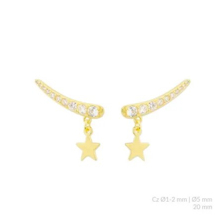 Pendientes Trepadores Plata Baño Oro Circonitas blancas y Estrella 153037