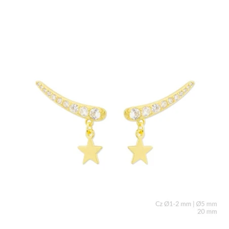 Pendientes Trepadores Plata Baño Oro Circonitas blancas y Estrella 153037