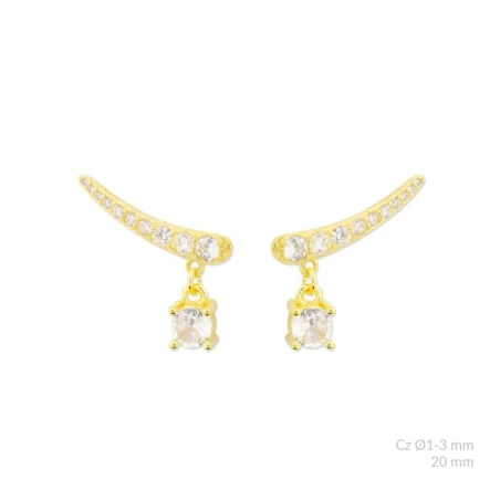 Pendientes Trepadores Plata Baño Oro Circonitas blancas y Circonita blanca colgante 153039