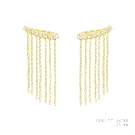 Pendientes Trepadores Plata Baño Oro y Circonitas Blancas, Cadenas colgantes 153045