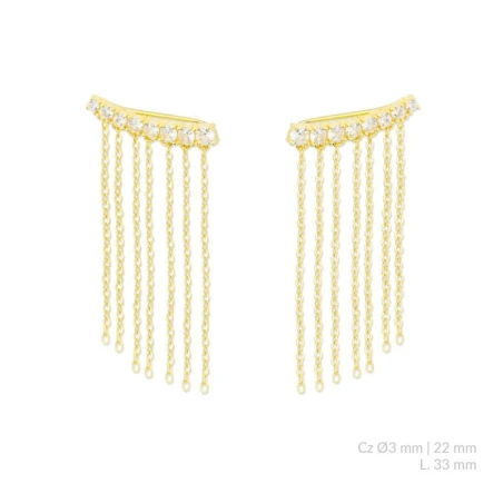 Pendientes Trepadores Plata Baño Oro y Circonitas Blancas, Cadenas colgantes 153045
